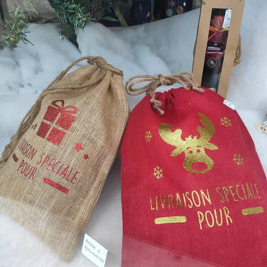Hotte de Noël personnalisée en toile de jute