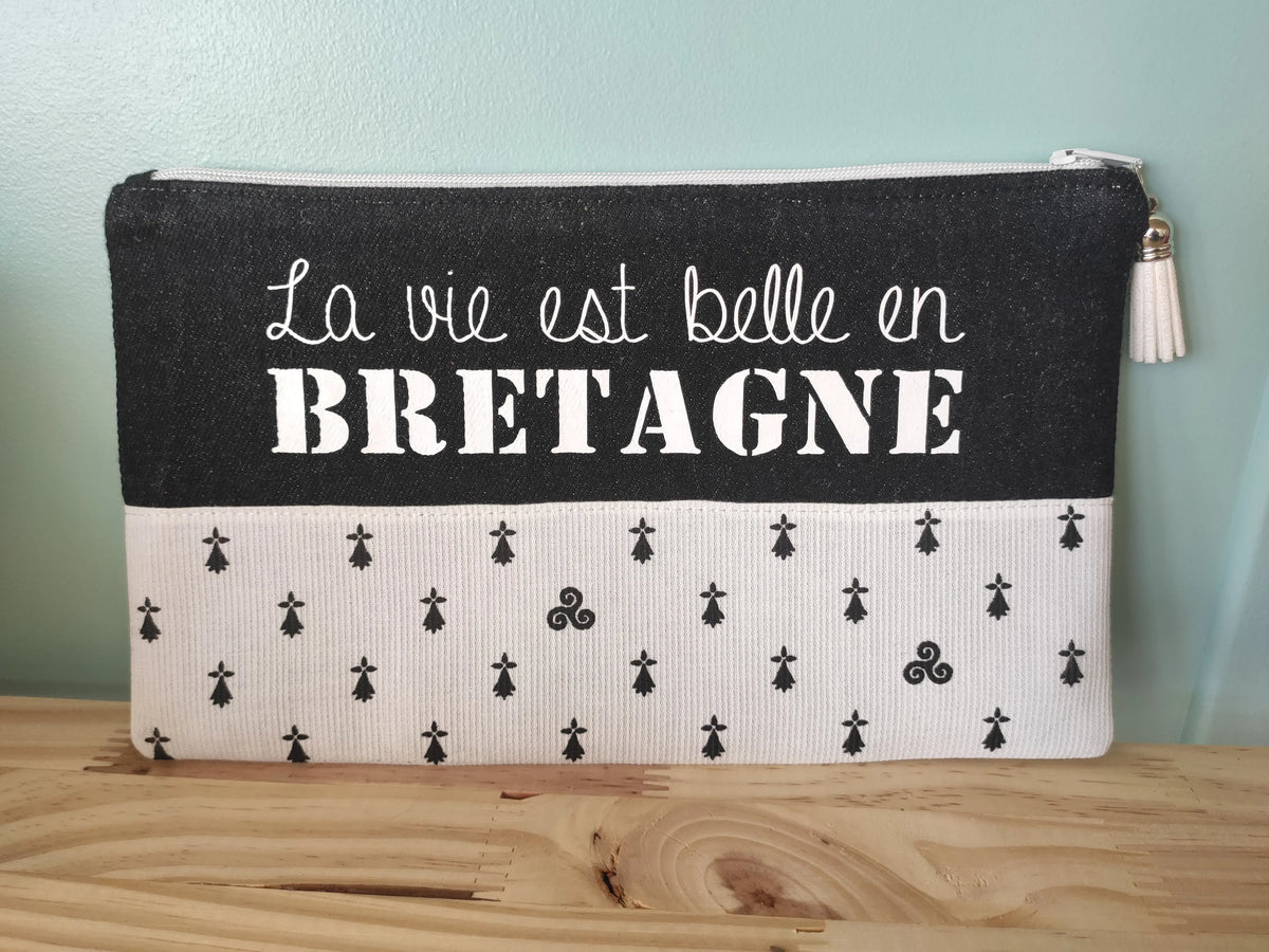 Trousse bretonne en tissu : La vie est belle en Bretagne