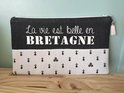 Trousse bretonne en tissu : La vie est belle en Bretagne